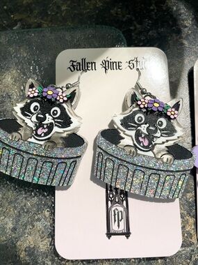 Fallen Pine Studios glitter trash panda earrings